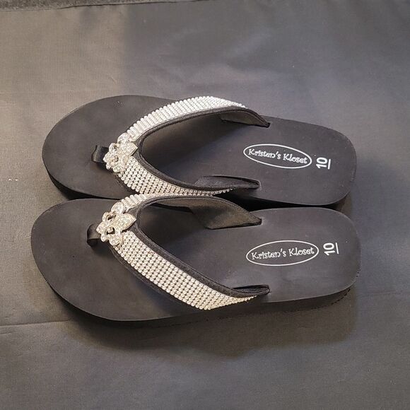 KRISTEN!S KLOSET CRYSTAL FLIP-FLOP GLITZY WOMEN'S WEDGE SANDALS - Picture 5 of 14